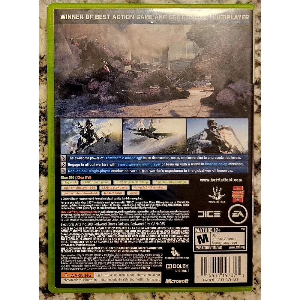 Xbox 360: Battlefield 3, No Manual, TESTED &WORKING, GD DISC, FAST SHIPPING